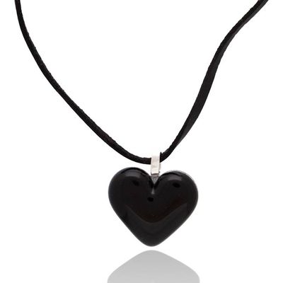 Alternate image for Handcrafted Black Heart-Themed Fused Glass Pendant Necklace My Midnight Love