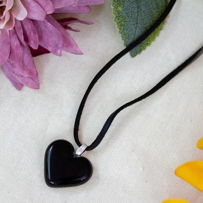 Alternate image for Handcrafted Black Heart-Themed Fused Glass Pendant Necklace My Midnight Love