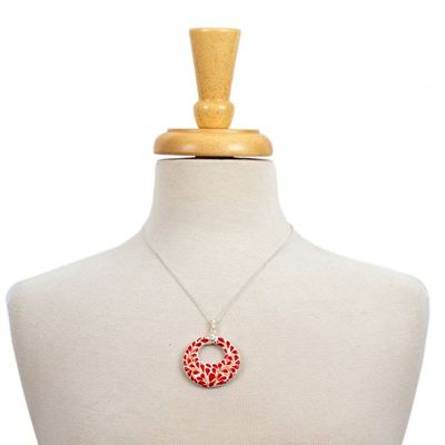 Alternate image for Fair Trade Romantic Red Ceramic Pendant Necklace from Mexico Leafy Love