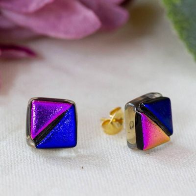 Primary image for Square Triangle-Themed Dichroic Glass Mosaic Stud Earrings Triangular Fusion