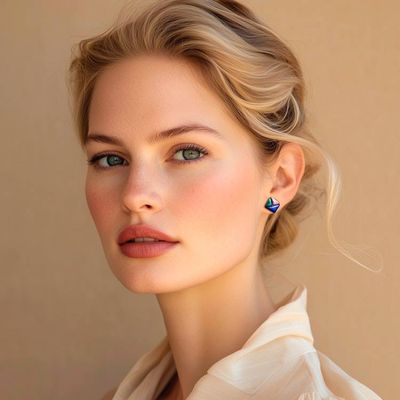 Alternate image for Geometric Gold-Accented Dichroic Glass Mosaic Stud Earrings Geometric Fusion