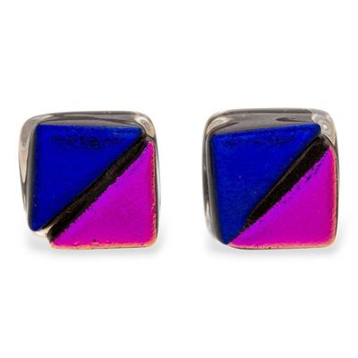 Alternate image for Square Triangle-Themed Dichroic Glass Mosaic Stud Earrings Triangular Fusion
