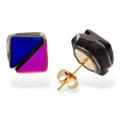 Alternate image for Square Triangle-Themed Dichroic Glass Mosaic Stud Earrings Triangular Fusion