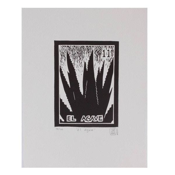 Alternate image for Mexico Folk Art Theme Signed Limited Edition Etching Agave Tequila Lotto