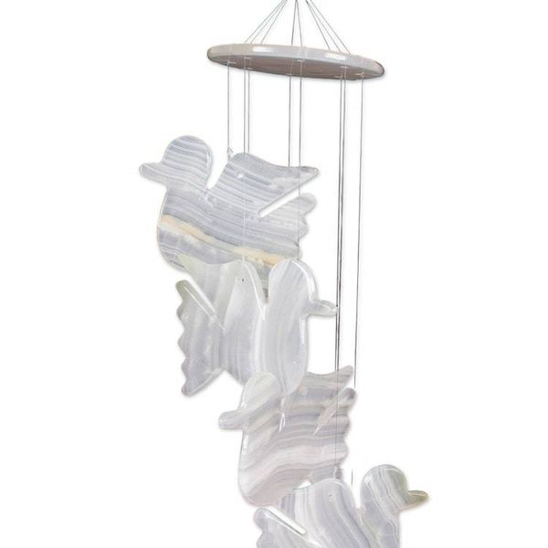 Alternate image for Mexican Handcrafted Natural White Onyx Dove-Themed Mobile Feathers to Heaven