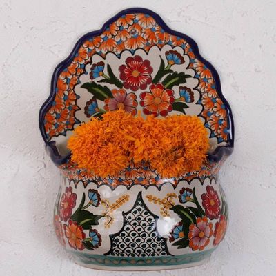 Primary image for Hand-Painted Talavera-Style Ceramic Wall Planter from Mexico Bouquet Display