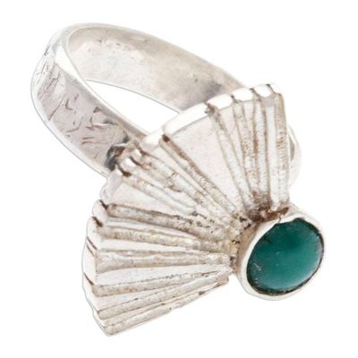 Alternate image for Fan-Themed 925 Silver Cocktail Ring with Turquoise Stone Fashionable Fan