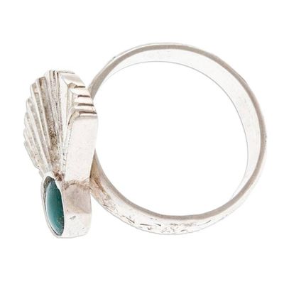 Alternate image for Fan-Themed 925 Silver Cocktail Ring with Turquoise Stone Fashionable Fan