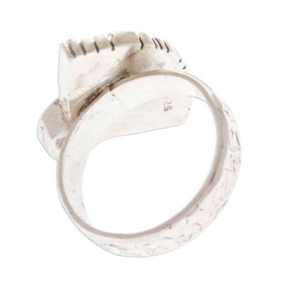 Alternate image for Fan-Themed 925 Silver Cocktail Ring with Turquoise Stone Fashionable Fan