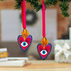 Image for Handmade Divine Eye-Themed Hand-Painted Wood Ornament Pair Divine Glimpse