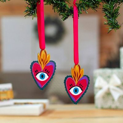 Primary image for Handmade Divine Eye-Themed Hand-Painted Wood Ornament Pair Divine Glimpse