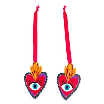 Alternate image for Handmade Divine Eye-Themed Hand-Painted Wood Ornament Pair Divine Glimpse