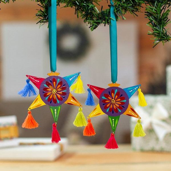 Alternate image for Pair of Traditional Piata-Shaped Painted Wood Ornaments Eternal Celebration