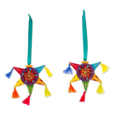 Alternate image for Pair of Traditional Piata-Shaped Painted Wood Ornaments Eternal Celebration