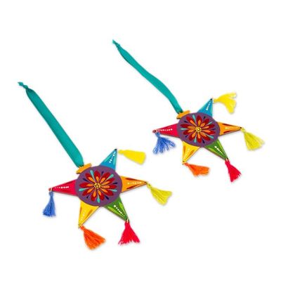 Alternate image for Pair of Traditional Piata-Shaped Painted Wood Ornaments Eternal Celebration