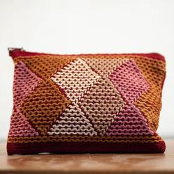 Image for Handwoven Beige and Brown Cotton Coin Purse from Mexico Dusty Rose Diamonds