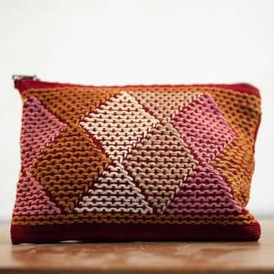 Alternate image for Handwoven Beige and Brown Cotton Coin Purse from Mexico Dusty Rose Diamonds