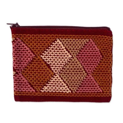 Alternate image for Handwoven Beige and Brown Cotton Coin Purse from Mexico Dusty Rose Diamonds