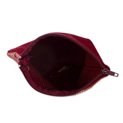 Alternate image for Handwoven Beige and Brown Cotton Coin Purse from Mexico Dusty Rose Diamonds