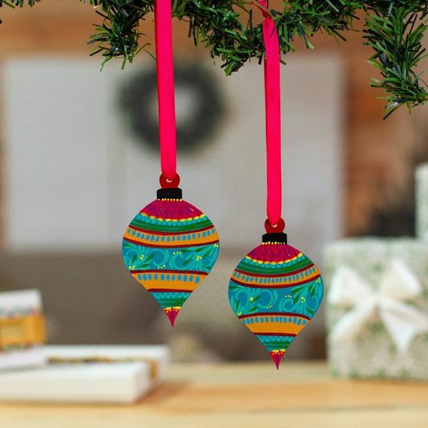 Alternate image for Classic Hand-Painted Spinning Top Wood Ornaments from Mexico Spinning Celebration