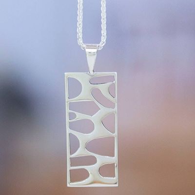 Primary image for Modern Sterling Silver Pendant Necklace from Mexico Organic Form