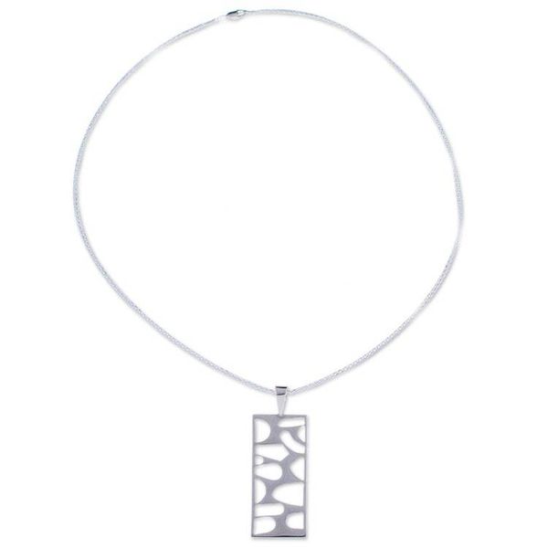 Alternate image for Modern Sterling Silver Pendant Necklace from Mexico Organic Form