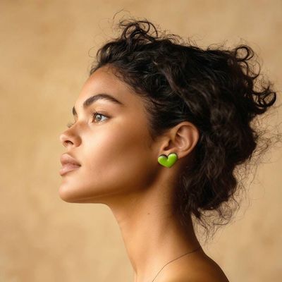 Alternate image for Fused Glass 18k Gold-Accented Green Heart Button Earrings My Spring Green Love