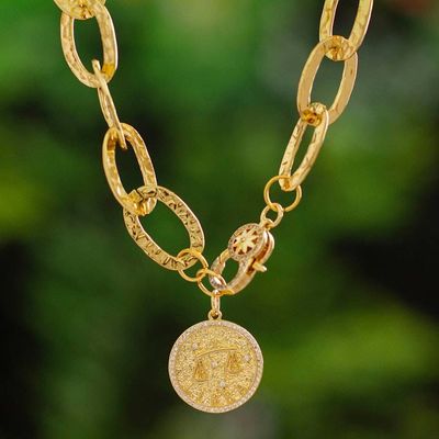 Primary image for 24k Gold-Plated Cubic Zirconia Libra Sign Pendant Necklace Libra Born