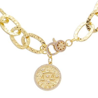 Alternate image for 24k Gold-Plated Cubic Zirconia Libra Sign Pendant Necklace Libra Born