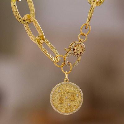 Alternate image for 24k Gold-Plated Cubic Zirconia Libra Sign Pendant Necklace Libra Born