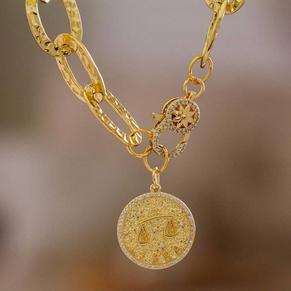 Alternate image for 24k Gold-Plated Cubic Zirconia Libra Sign Pendant Necklace Libra Born