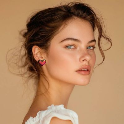 Alternate image for Heart-Shaped Dichroic Glass Gold-Accented Button Earrings Heart of Fuchsia