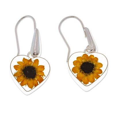 Alternate image for Heart-Shaped Natural Sunflower Dangle Earrings from Mexico Sunflower Hearts