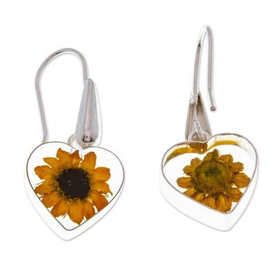 Alternate image for Heart-Shaped Natural Sunflower Dangle Earrings from Mexico Sunflower Hearts