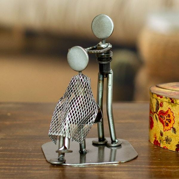 Alternate image for Metal Barber Sculpture Recycled Auto Parts Handmade Mexico Haircut