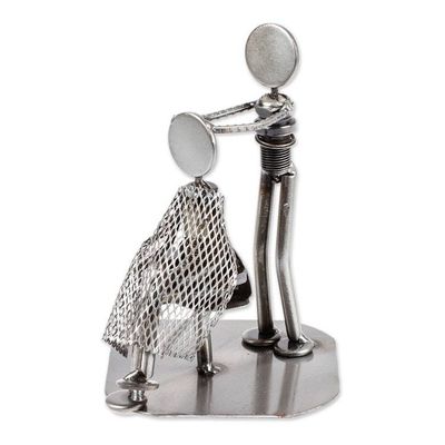 Alternate image for Metal Barber Sculpture Recycled Auto Parts Handmade Mexico Haircut