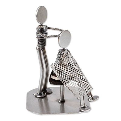 Alternate image for Metal Barber Sculpture Recycled Auto Parts Handmade Mexico Haircut