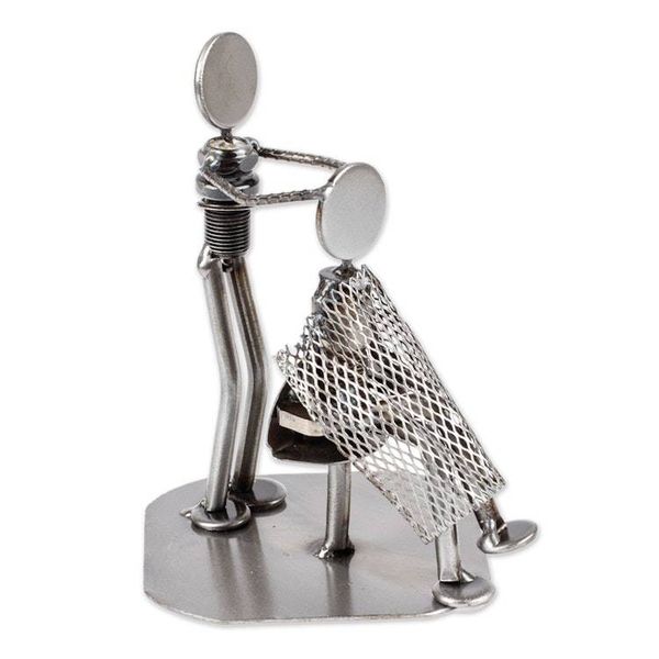 Alternate image for Metal Barber Sculpture Recycled Auto Parts Handmade Mexico Haircut