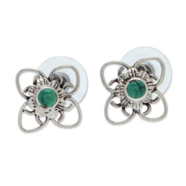 Alternate image for Floral Sterling Silver and Natural Turquoise Button Earrings The Bloom of Hope