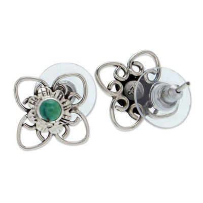 Alternate image for Floral Sterling Silver and Natural Turquoise Button Earrings The Bloom of Hope