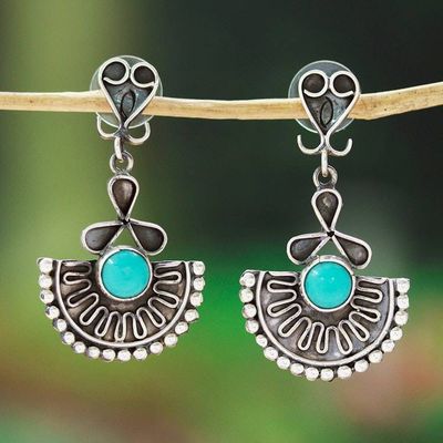 Alternate image for Taxco Sterling Silver Turquoise Fan-Themed Dangle Earrings Fan Fantasy