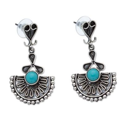 Alternate image for Taxco Sterling Silver Turquoise Fan-Themed Dangle Earrings Fan Fantasy