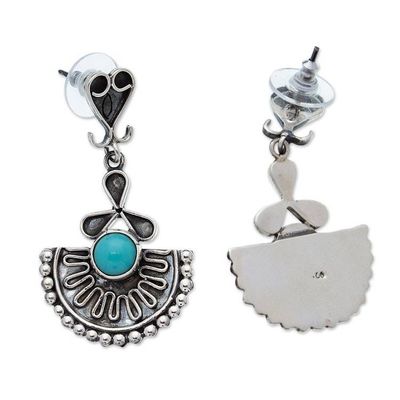 Alternate image for Taxco Sterling Silver Turquoise Fan-Themed Dangle Earrings Fan Fantasy