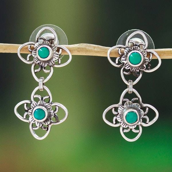Alternate image for Taxco Sterling Silver Turquoise Floral Dangle Earrings Bewitching Blooms