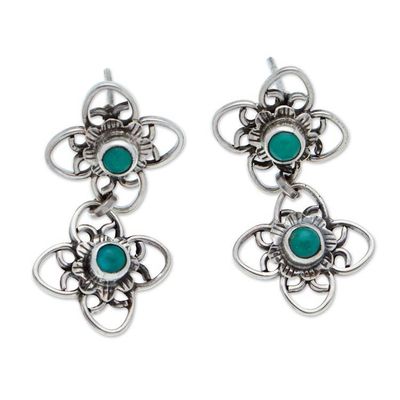Alternate image for Taxco Sterling Silver Turquoise Floral Dangle Earrings Bewitching Blooms
