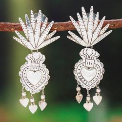 Image for Taxco Sterling Silver Heart and Agave Chandelier Earrings Hearts and Nature