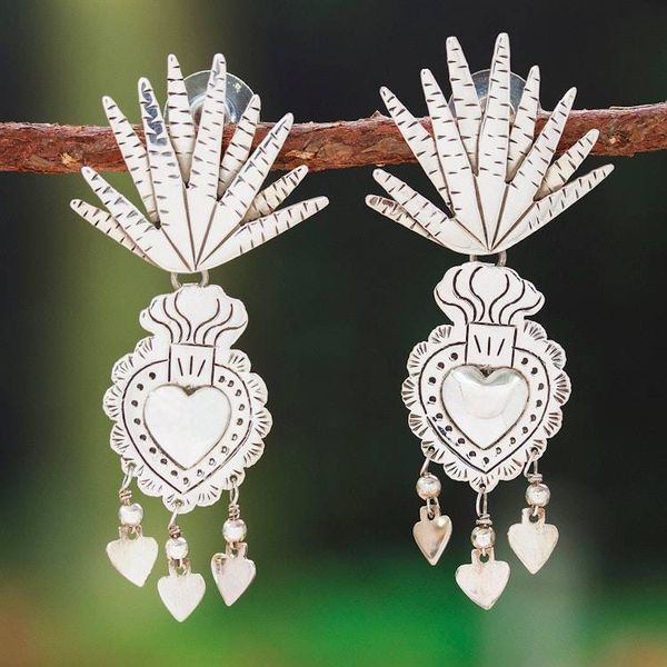 Alternate image for Taxco Sterling Silver Heart and Agave Chandelier Earrings Hearts and Nature