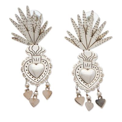 Alternate image for Taxco Sterling Silver Heart and Agave Chandelier Earrings Hearts and Nature