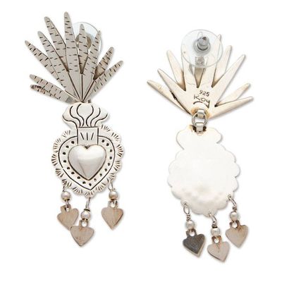 Alternate image for Taxco Sterling Silver Heart and Agave Chandelier Earrings Hearts and Nature