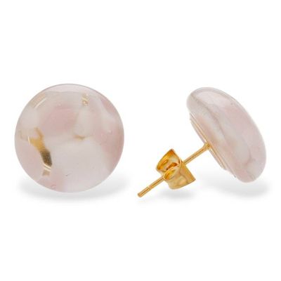 Alternate image for Fused Glass Mosaic Button Earrings with Gold-Plated Posts Lilac Textures